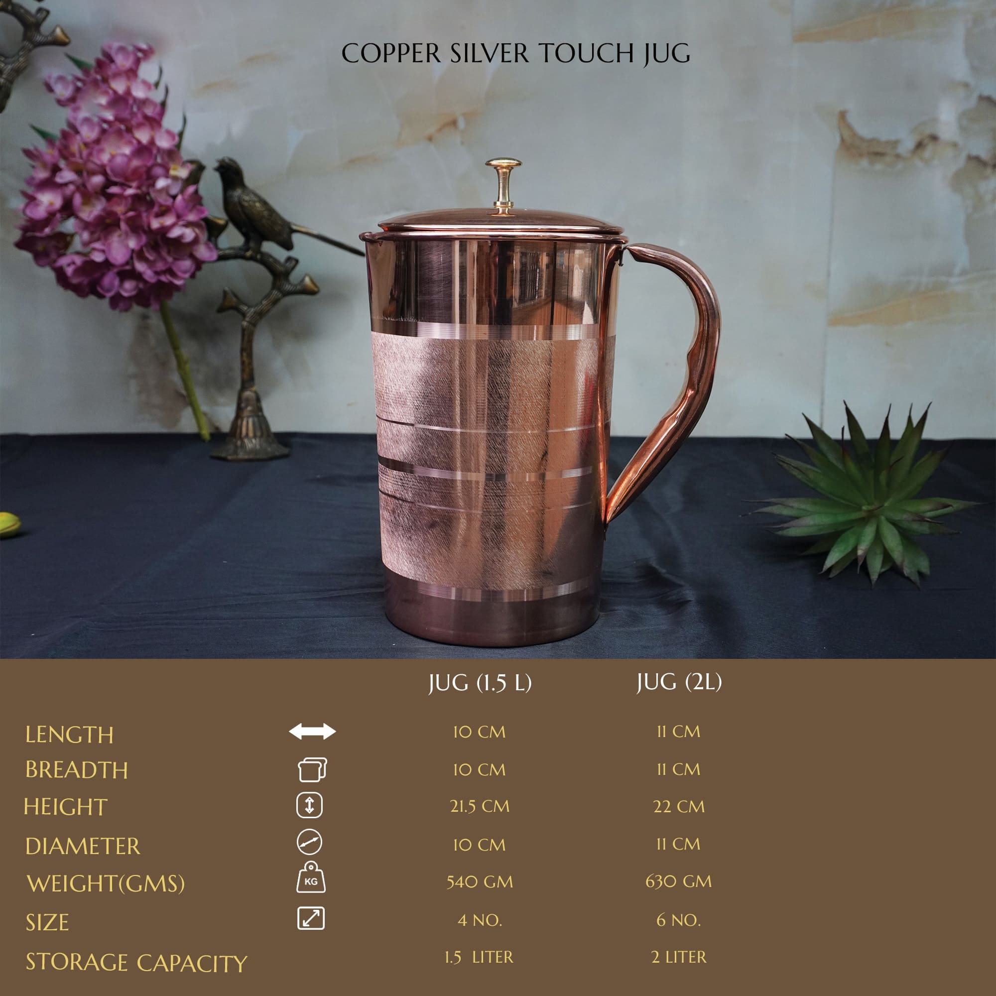 Copper-Silver Engraved Luxury Jug