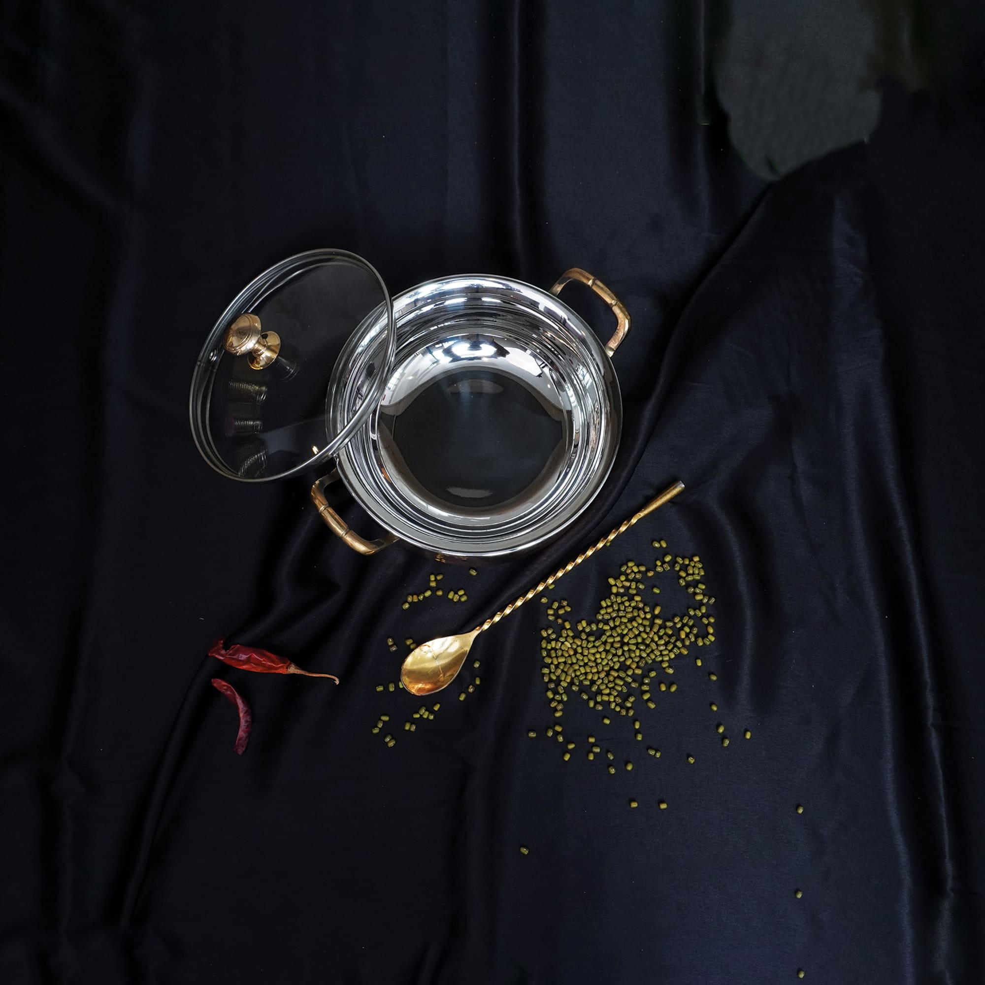 Steel Copper Handi with Glass Lid & Brass Handle