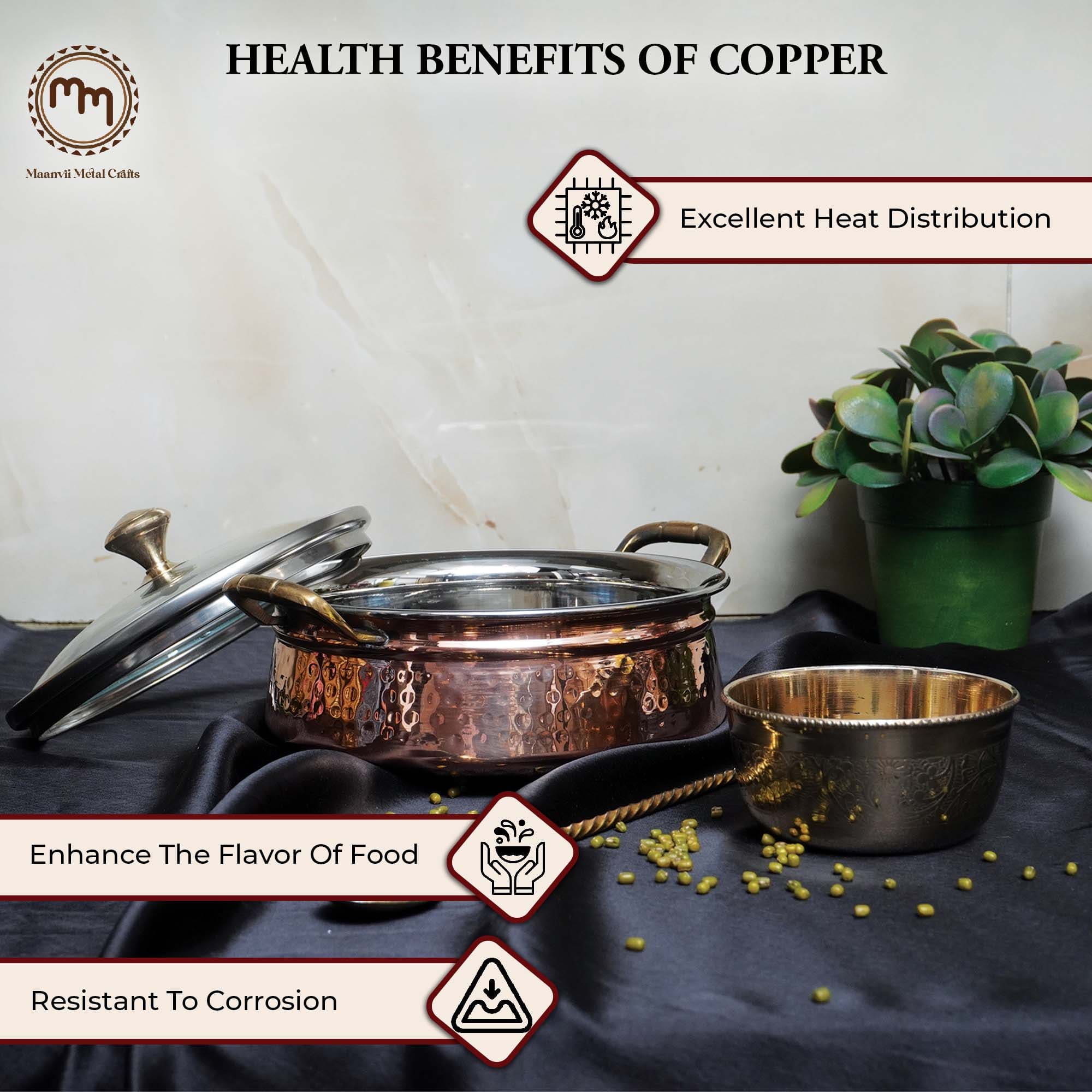 Steel Copper Handi with Glass Lid & Brass Handle