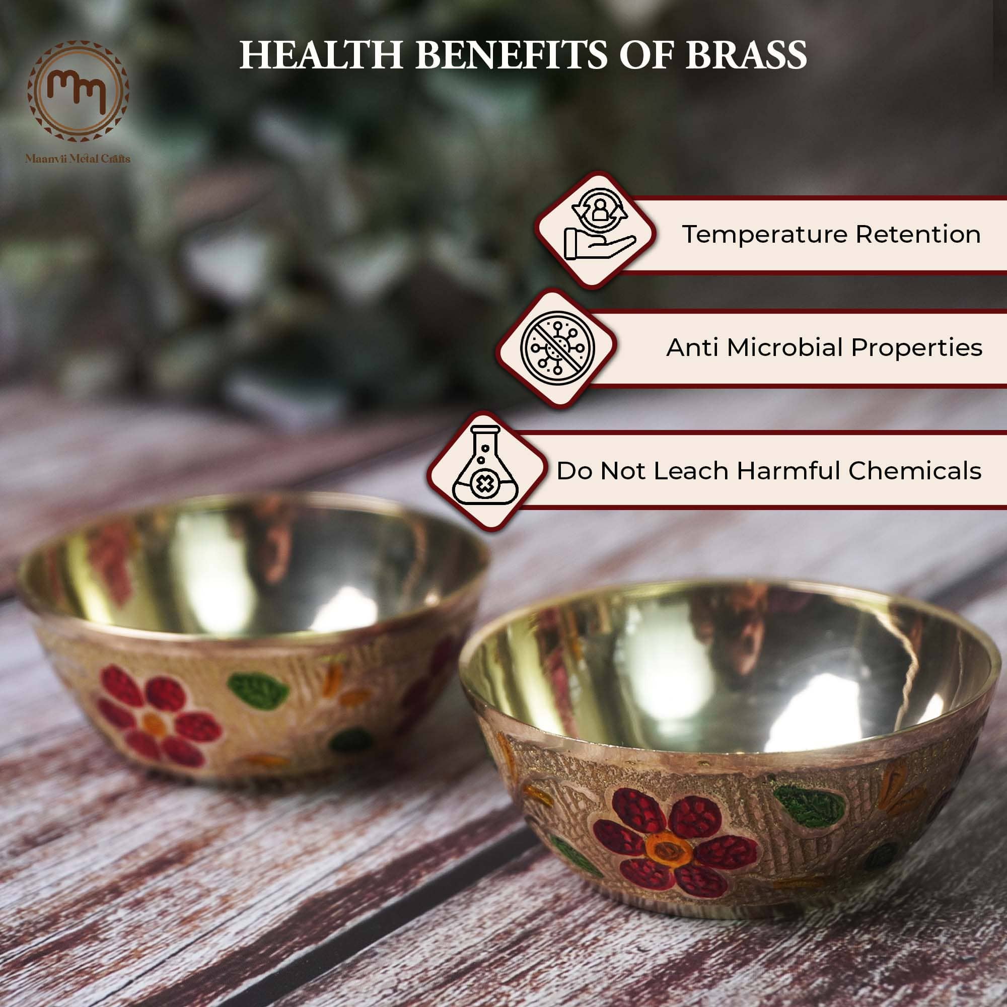 Elegant Brass Bowl Set with Floral Meena Design Small- 100ml