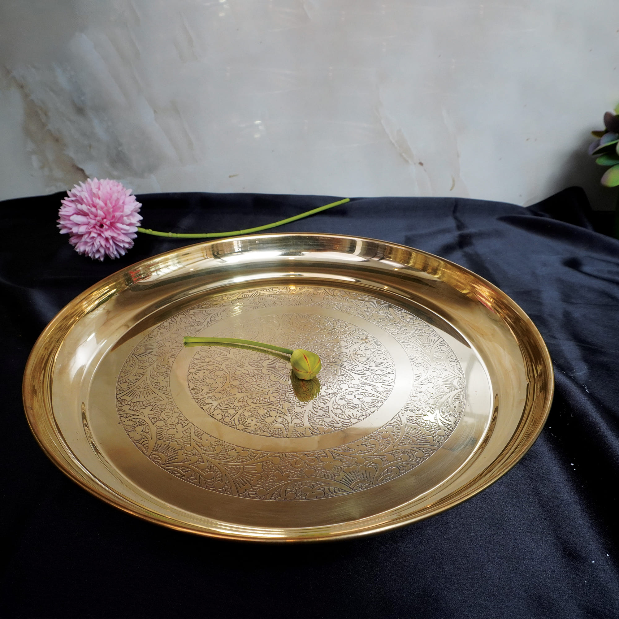 Royal Pure Brass Embossed Floral Plate
