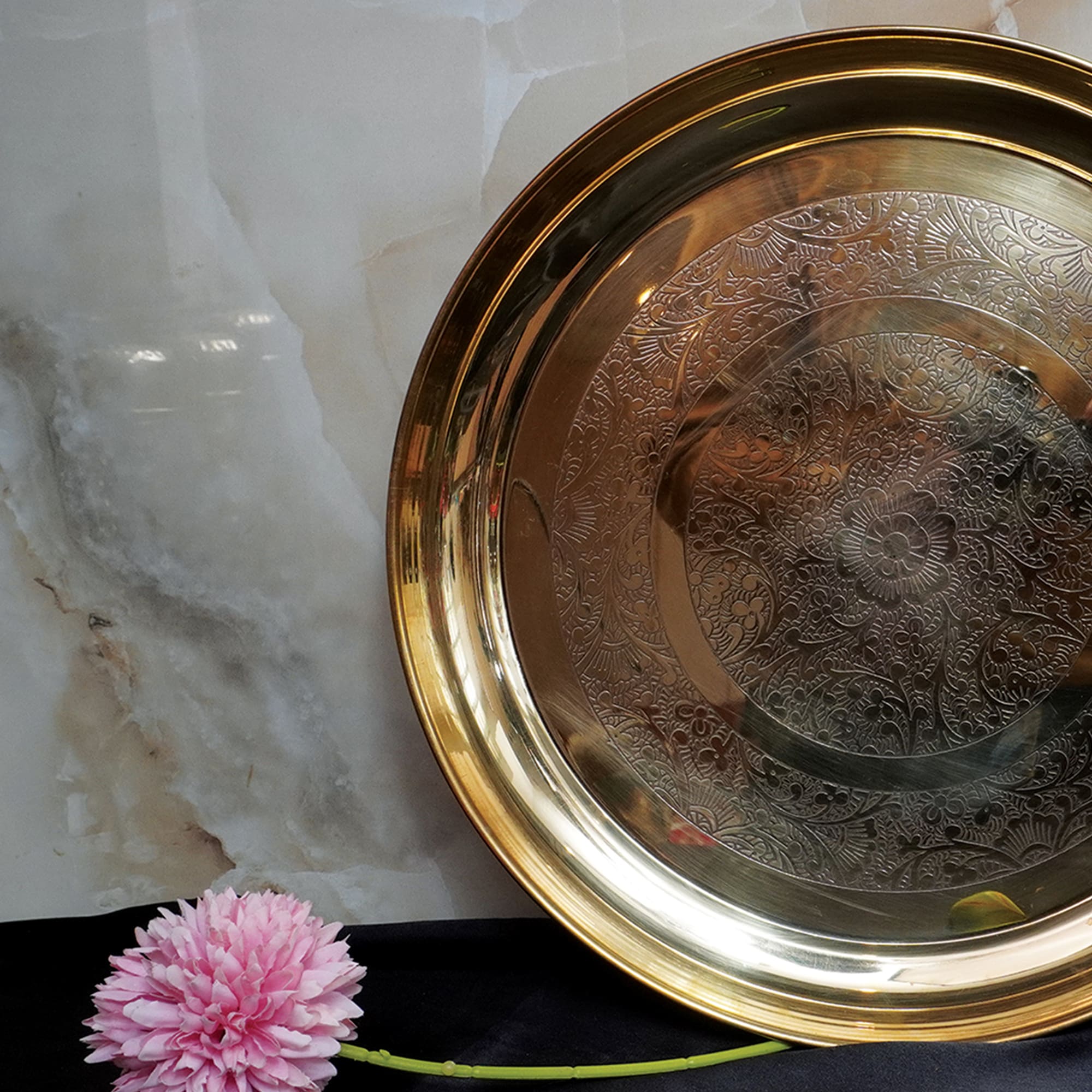 Royal Pure Brass Embossed Floral Plate