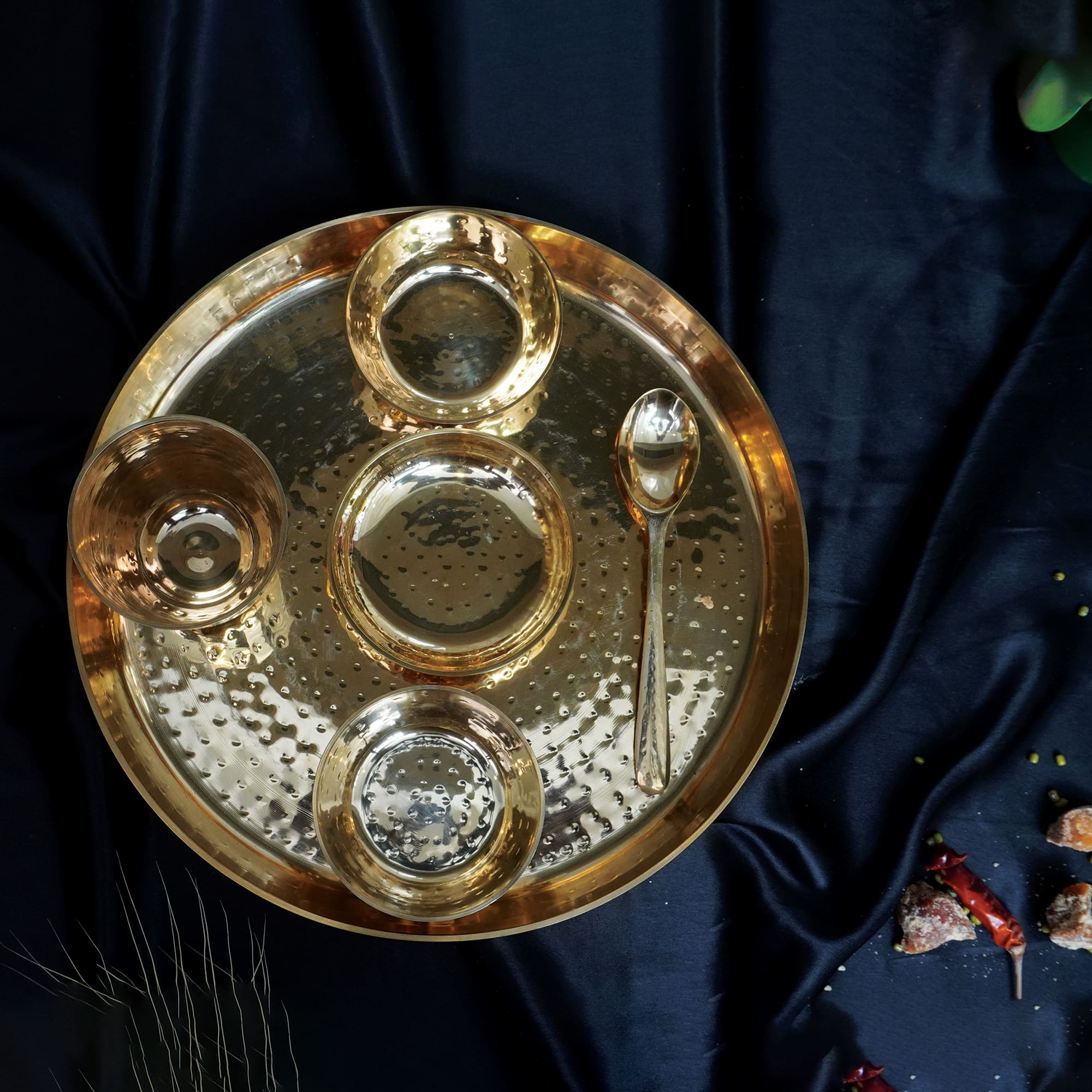Handmade Brass Hammered Thali Set