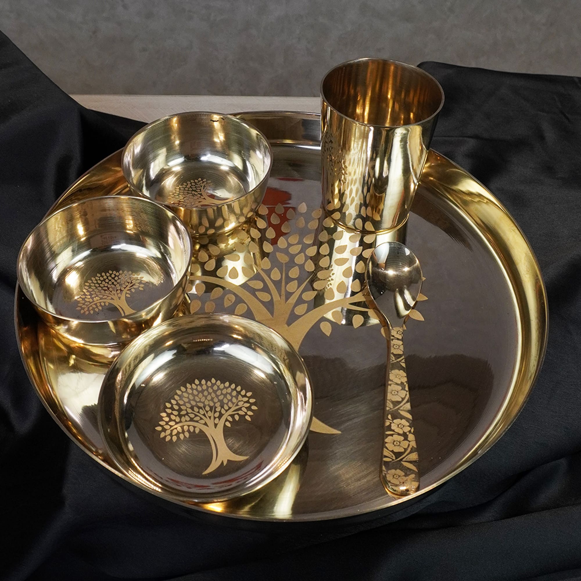 Laser-Etched Kansa Thali Set - Bronze Dining Set