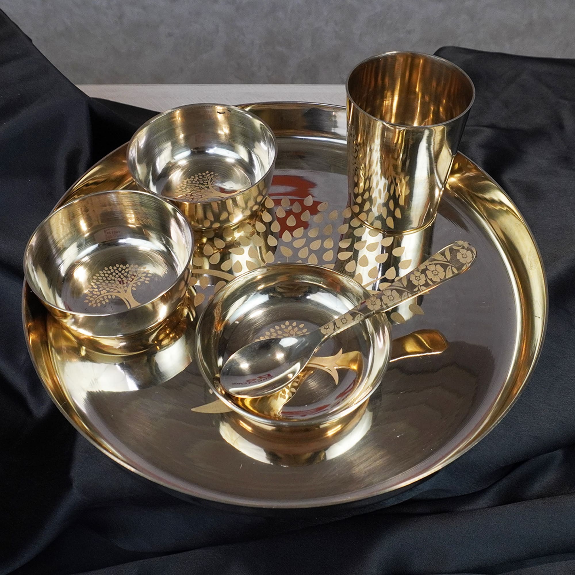 Laser-Etched Kansa Thali Set - Bronze Dining Set