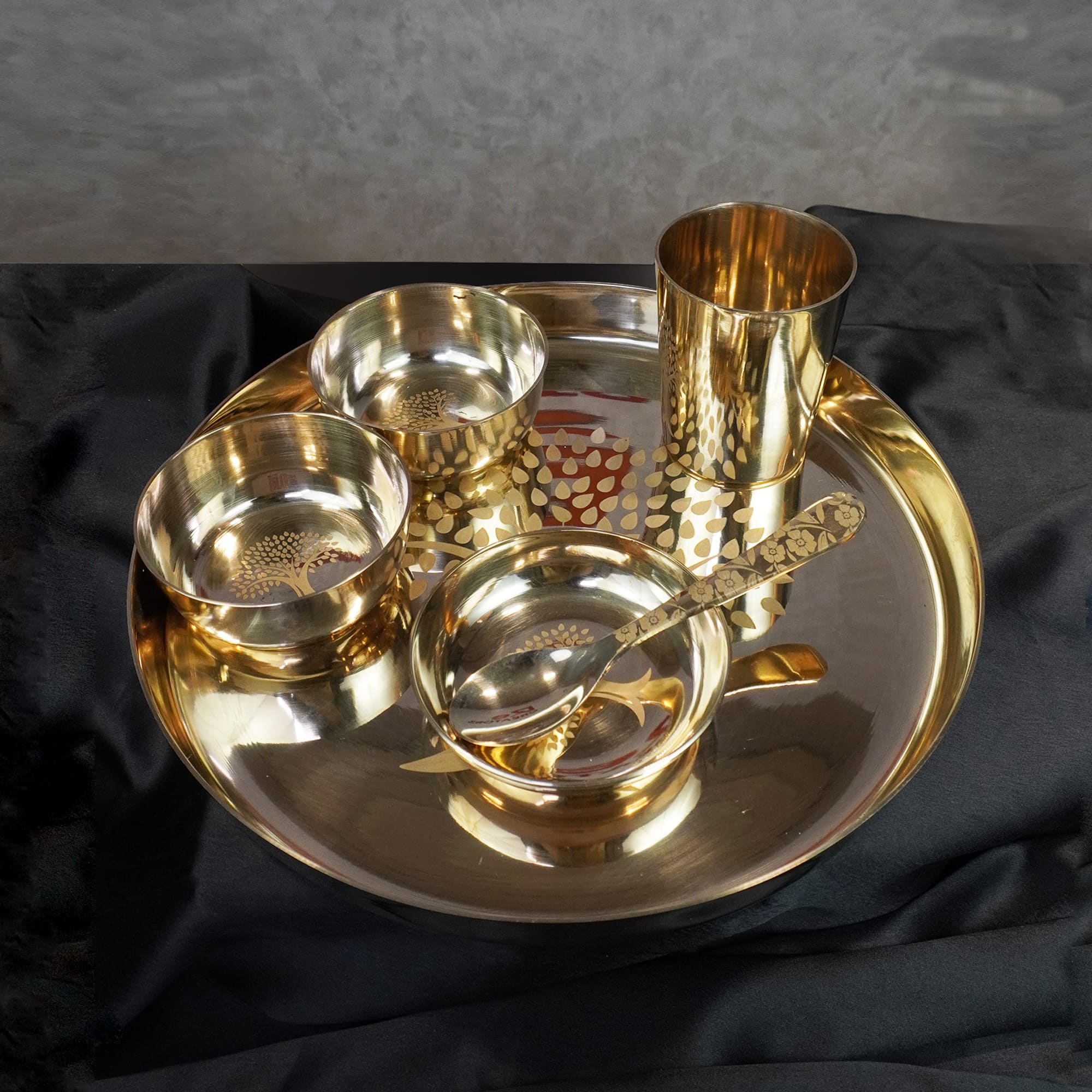 Laser-Etched Kansa Thali Set - Bronze Dining Set