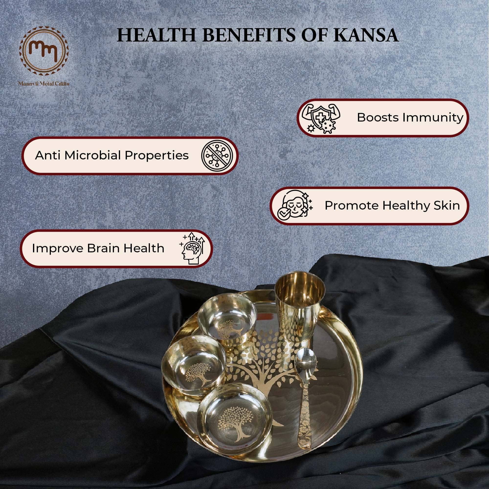 Laser-Etched Kansa Thali Set - Bronze Dining Set