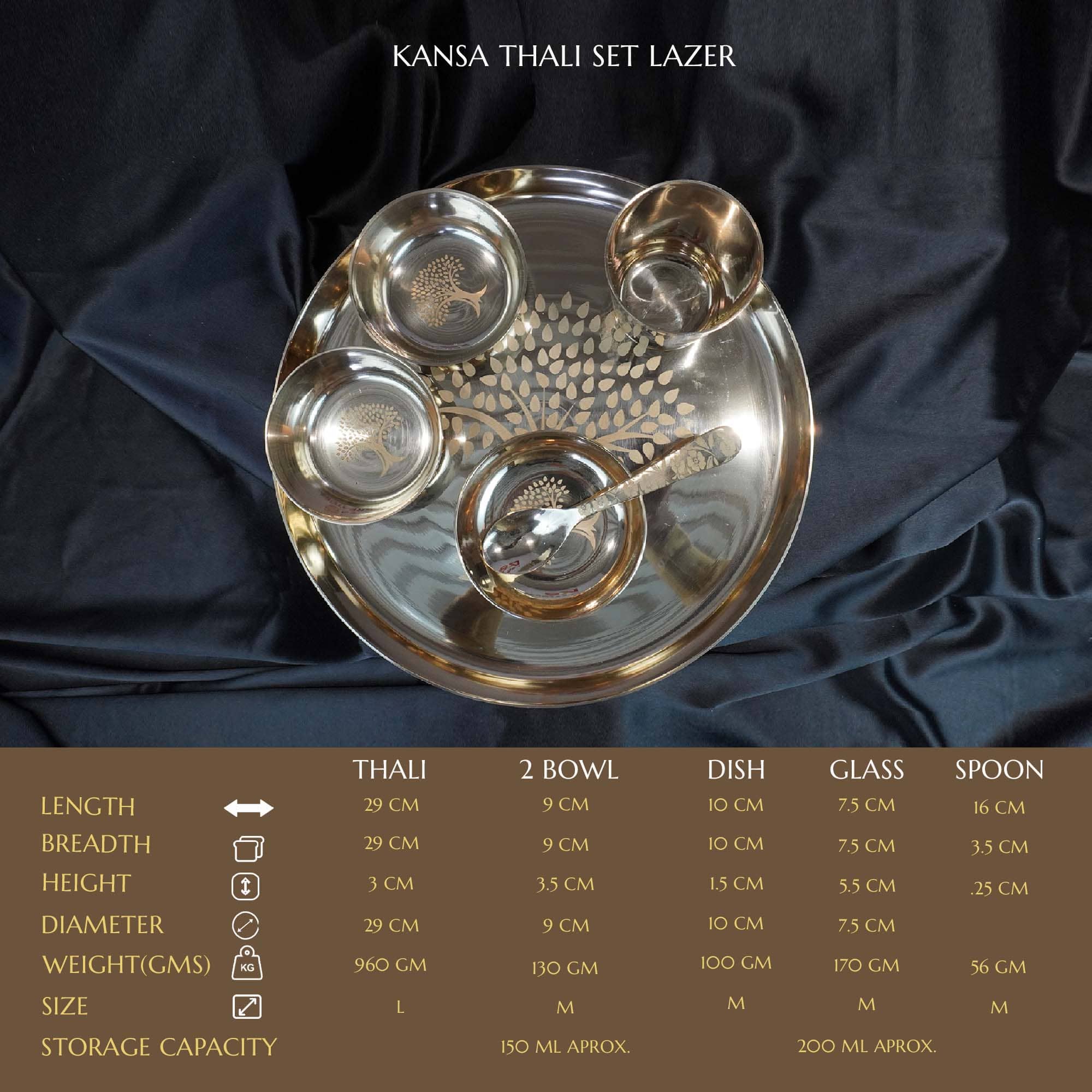 Laser-Etched Kansa Thali Set - Bronze Dining Set